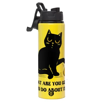 CAT, what are you going to do about it!, Metallic water bottle with safety lid, 850ml aluminum