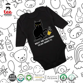CAT, what are you going to do about it!, Μακρυμάνικο βρεφικό φορμάκι, 0-18 μηνών, ΜΑΥΡΟ, 100% Organic Cotton