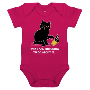 CAT, what are you going to do about it!, Βρεφικό φορμάκι μωρού, 0-18 μηνών, ΡΟΖ, 100% Organic Cotton, κοντομάνικο