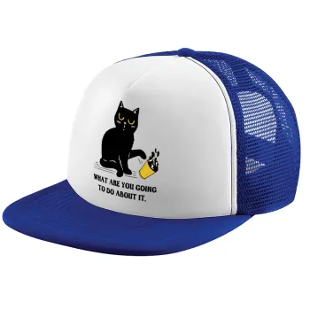 CAT, what are you going to do about it!, Καπέλο παιδικό Soft Trucker με Δίχτυ ΜΠΛΕ/ΛΕΥΚΟ (POLYESTER, ΠΑΙΔΙΚΟ, ONE SIZE)