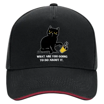 CAT, what are you going to do about it!, DRILL Adult Ultimate Hat BLACK/RED, (100% COTTON, ADULT, UNISEX, ONE SIZE)