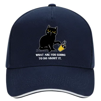 CAT, what are you going to do about it!, DRILL Adult Ultimate Hat BLUE/WHITE, (100% COTTON, ADULT, UNISEX, ONE SIZE)