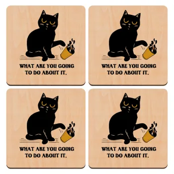 CAT, what are you going to do about it!, ΣΕΤ x4 Σουβέρ ξύλινα τετράγωνα plywood (9cm)