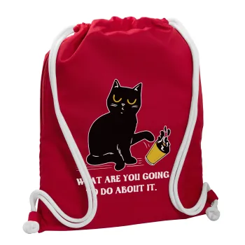 CAT, what are you going to do about it!, Backpack pouch GYMBAG Red, with pocket (40x48cm) & thick cords