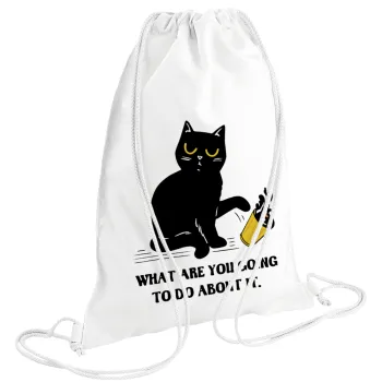 CAT, what are you going to do about it!, Backpack pouch GYMBAG white (28x40cm)