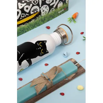 CAT, what are you going to do about it!, Πασχαλινή Λαμπάδα με παγούρι μεταλλικό (620ml, stainless steel) & κερί αρωματικό πλακέ (30cm) (ΤΙΡΚΟΥΑΖ)