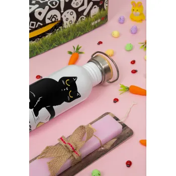 CAT, what are you going to do about it!, Easter Set, SS Metallic water bottle (620ml, stainless steel) & scented flat Easter candle (30cm) (PINK)