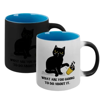 CAT, what are you going to do about it!, Κούπα Μαγική εσωτερικό μπλε, κεραμική 330ml που αλλάζει χρώμα με το ζεστό ρόφημα