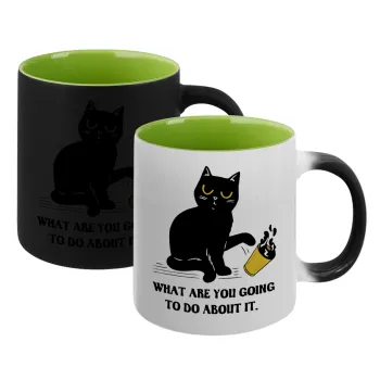 CAT, what are you going to do about it!, Κούπα Μαγική εσωτερικό πράσινο, κεραμική 330ml που αλλάζει χρώμα με το ζεστό ρόφημα