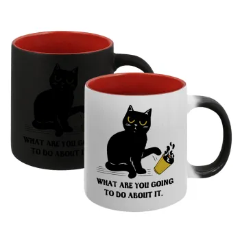 CAT, what are you going to do about it!, Κούπα Μαγική εσωτερικό κόκκινο, κεραμική, 330ml που αλλάζει χρώμα με το ζεστό ρόφημα