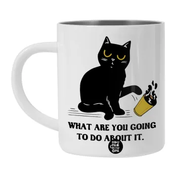 CAT, what are you going to do about it!, BIG Mug Stainless steel double wall (450ml, White)