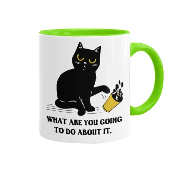 CAT, what are you going to do about it!, Mug colored light green, ceramic, 330ml