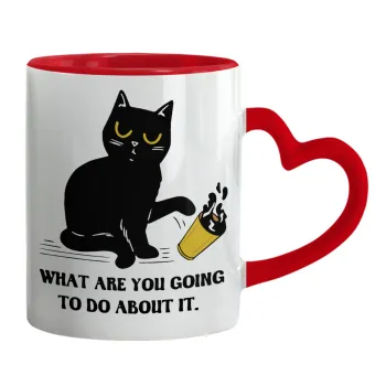 CAT, what are you going to do about it!, Κούπα καρδιά χερούλι κόκκινη, κεραμική, 330ml
