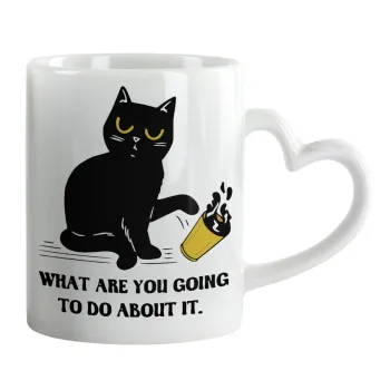 CAT, what are you going to do about it!, Mug heart handle, ceramic, 330ml