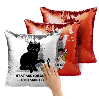 CAT, what are you going to do about it!, Μαξιλάρι καναπέ Μαγικό Κόκκινο με πούλιες 40x40cm περιέχεται το γέμισμα