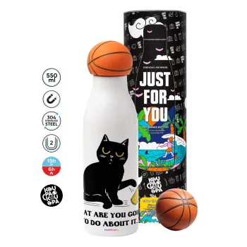 CAT, what are you going to do about it!, Bascetball Metal mug thermos, double wall, 550ml