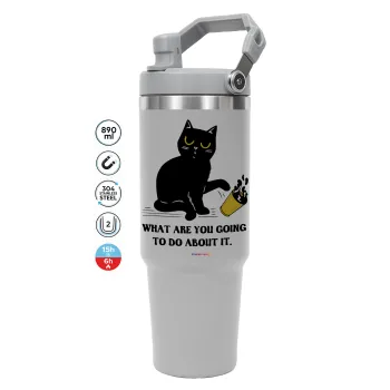 CAT, what are you going to do about it!, GREY color, 890ml (30oz) stainless Steel Tumbler with Handle