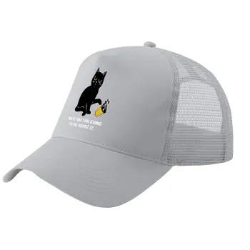 CAT, what are you going to do about it!, Trucker Hat with Mesh, GREY, (COTTON, KIDS, UNISEX, ONE SIZE)