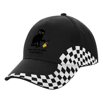 CAT, what are you going to do about it!, Adult Ultimate BLACK RACING Cap, (100% COTTON DRILL, ADULT, UNISEX, ONE SIZE)