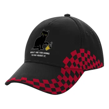 CAT, what are you going to do about it!, Adult Cap RACING Ultimate Black/Red, (100% COTTON DRILL, ADULT, UNISEX, ONE SIZE)
