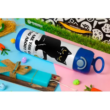 CAT, what are you going to do about it!, Πασχαλινή Λαμπάδα με Παιδικό παγούρι θερμό, ανοξείδωτο, με καλαμάκι ασφαλείας, ΜΠΛΕ (500ml)