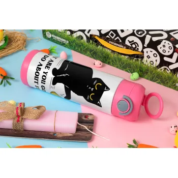 CAT, what are you going to do about it!, Easter candle, Childrens hot water bottle, stainless steel, with safety straw, PINK (500ml)