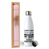 Easter Set, metallic stainless steel water bottle (750ml) & scented flat Easter candle (30cm) (PINK)