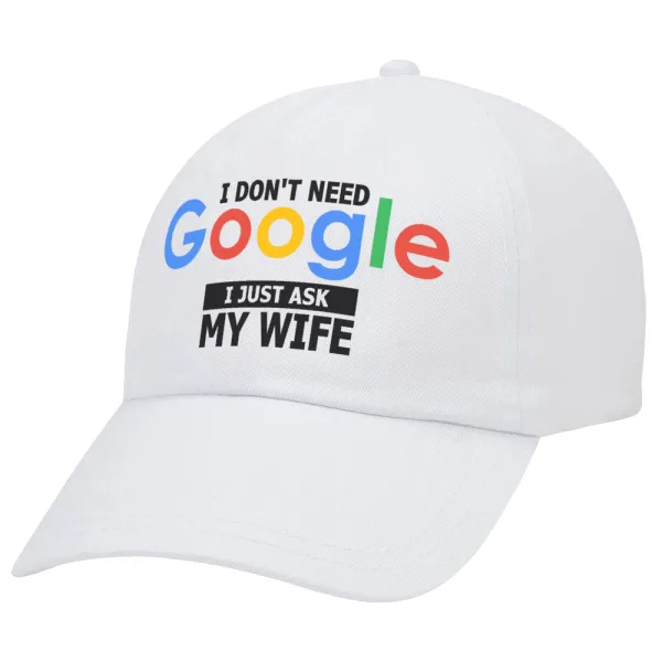 I don't need Google — Καπέλο Ενηλίκων Baseball Λευκό 5-φύλλο (POLYESTER, ΕΝΗΛΙΚΩΝ, UNISEX, ONE SIZE)