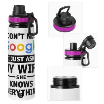 I don't need Google, just ask my WIFE, Metallic water bottle with safety lid, 850ml aluminum