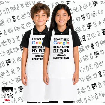 I don't need Google, just ask my WIFE, Λευκή ΠΑΙΔΙΚΗ Ποδιά μακριά Σεφ ολόσωμη με τσέπες