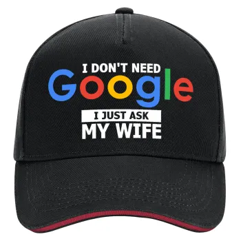 I don't need Google, just ask my WIFE, DRILL Καπέλο Ενηλίκων Ultimate ΜΑΥΡΟ/ΚΟΚΚΙΝΟ, (100% ΒΑΜΒΑΚΕΡΟ, ΕΝΗΛΙΚΩΝ, UNISEX, ONE SIZE)