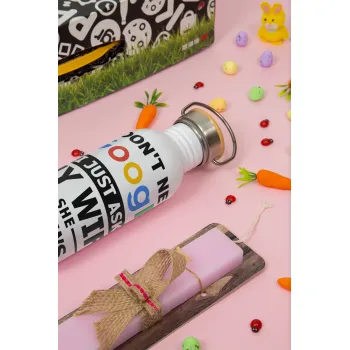 I don't need Google, just ask my WIFE, Πασχαλινή Λαμπάδα με παγούρι μεταλλικό (620ml, stainless steel) & κερί αρωματικό πλακέ (30cm) (ΡΟΖ)