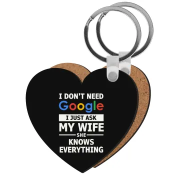 I don't need Google, just ask my WIFE, Μπρελόκ Ξύλινο καρδιά MDF