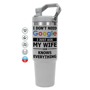 I don't need Google, just ask my WIFE, GREY color, 890ml (30oz) stainless Steel Tumbler with Handle