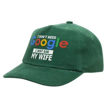 I don't need Google, just ask my WIFE, Children's Baseball Cap, 100% Cotton Drill, GREEN (COTTON, CHILDREN'S, ONE SIZE)