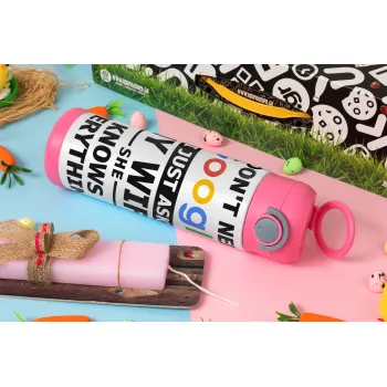 I don't need Google, just ask my WIFE, Πασχαλινή Λαμπάδα με Παιδικό παγούρι θερμό, ανοξείδωτο, με καλαμάκι ασφαλείας, ΡΟΖ (500ml)