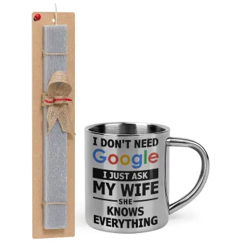 I don't need Google, just ask my WIFE, Easter Set, metallic thermal cup (300ml) & Easter aromatic flat candle (30cm) (GRAY)