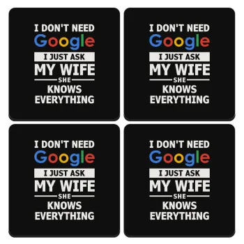 I don't need Google, just ask my WIFE, ΣΕΤ 4 Σουβέρ ξύλινα τετράγωνα (9cm)