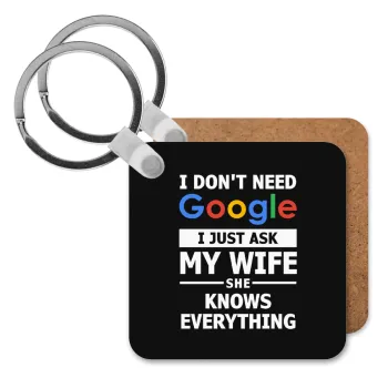 I don't need Google, just ask my WIFE, Μπρελόκ Ξύλινο τετράγωνο MDF