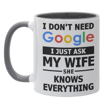 I don't need Google, just ask my WIFE, Mug colored grey, ceramic, 330ml