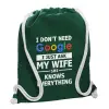 Backpack pouch GYMBAG BOTTLE GREEN, with pocket (40x48cm) & thick white cords