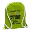 Backpack bag GYMBAG LIME GREEN, with pocket (40x48cm) & thick cords