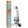 Easter Set, metallic stainless steel water bottle (750ml) & aromatic flat Easter candle (30cm) (TURQUOISE)