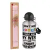 Easter Set, metallic Silver aluminum water bottle (500ml) & scented flat Easter candle (30cm) (PINK)