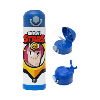 Brawl Stars Colt, Children's hot water bottle, stainless steel, with safety straw, BLUE (500ml)