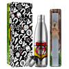 Easter Set, metallic stainless thermos flask (500ml) & scented flat Easter candle (30cm) (GRAY)