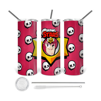 Brawl Stars Colt, Tumbler ποτήρι θερμό από ανοξείδωτο ατσάλι 600ml, με μεταλλικό καλαμάκι & βούρτσα καθαρισμού