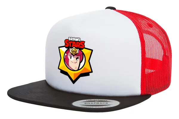 Brawl Stars Colt — Adult Foam Flat Snapback with Mesh Black-White-Red (POLYESTER, ADULT, UNISEX, ONE SIZE)
