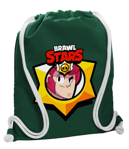 Brawl Stars Colt — Backpack pouch GYMBAG BOTTLE GREEN, with pocket (40x48cm) & thick white cords