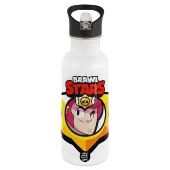 Brawl Stars Colt, White water bottle with straw, stainless steel 600ml
